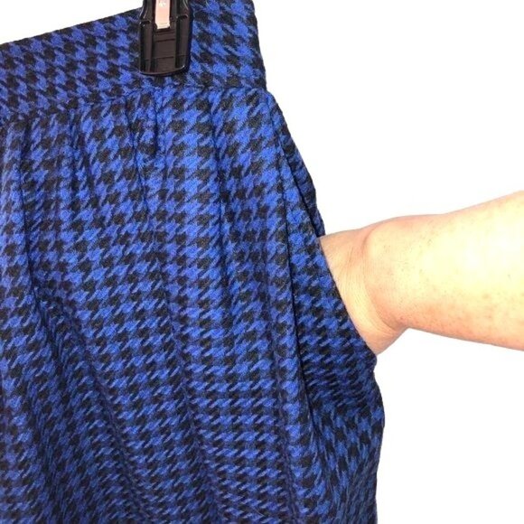 Claude Skirt Juniors Size 13 Vintage Wool Blend Blue Black Houndstooth Pockets - Picture 3 of 11